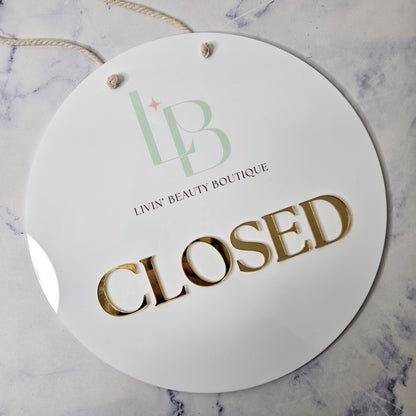 Open &amp; Closed Sign with Logo | Round 26cm