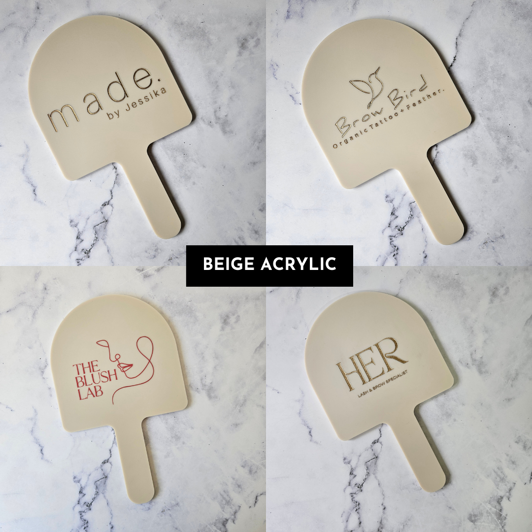 Handheld Mirrors Arch with Branding &amp; Beige Acrylic