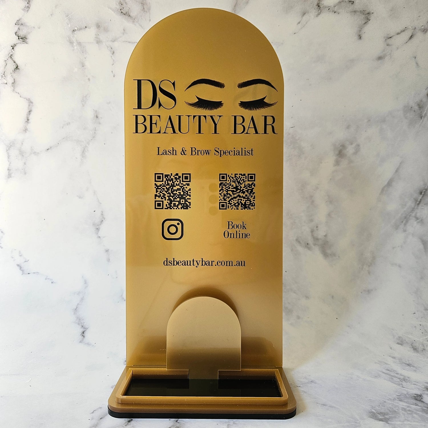 Gold Acrylic QR Code Stand with Card Holder