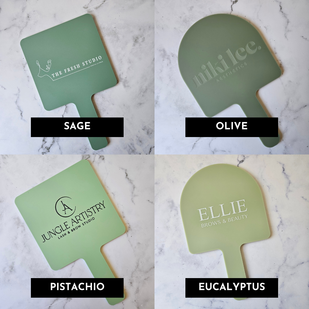 Handheld Mirrors with Logo in Green Acrylic