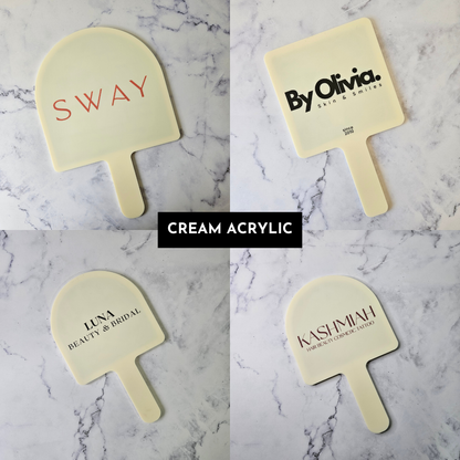 Square &amp; Arch Handheld Mirrors in Cream Acrylic with Logo