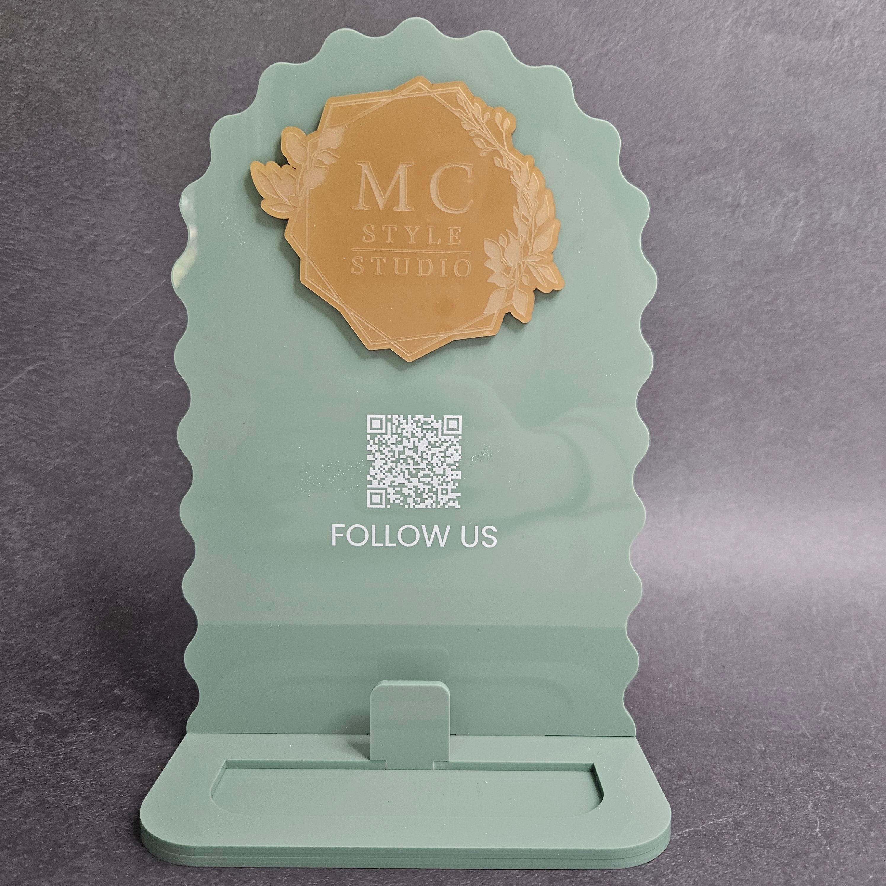 Fluted arch qr code sign in sage green acrylic